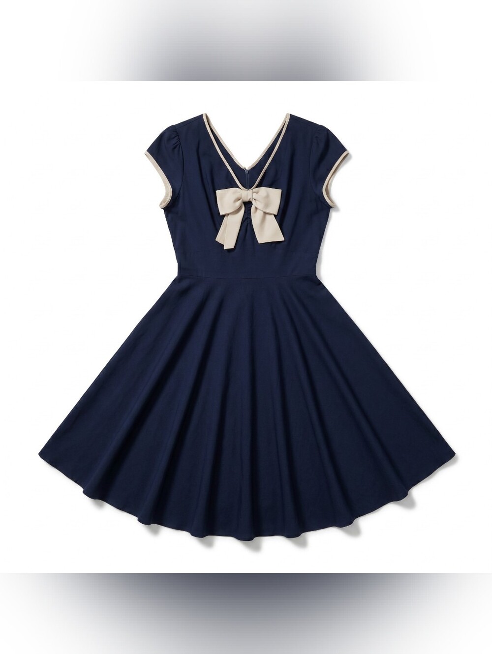 Stop Staring! Belinda Navy Blue Swing Dress with Bow | Pin Up Rockabilly XL - Picture 3 of 6